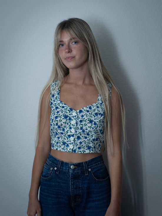 Tops - Vintage Blue and White Floral Crop Tank Top